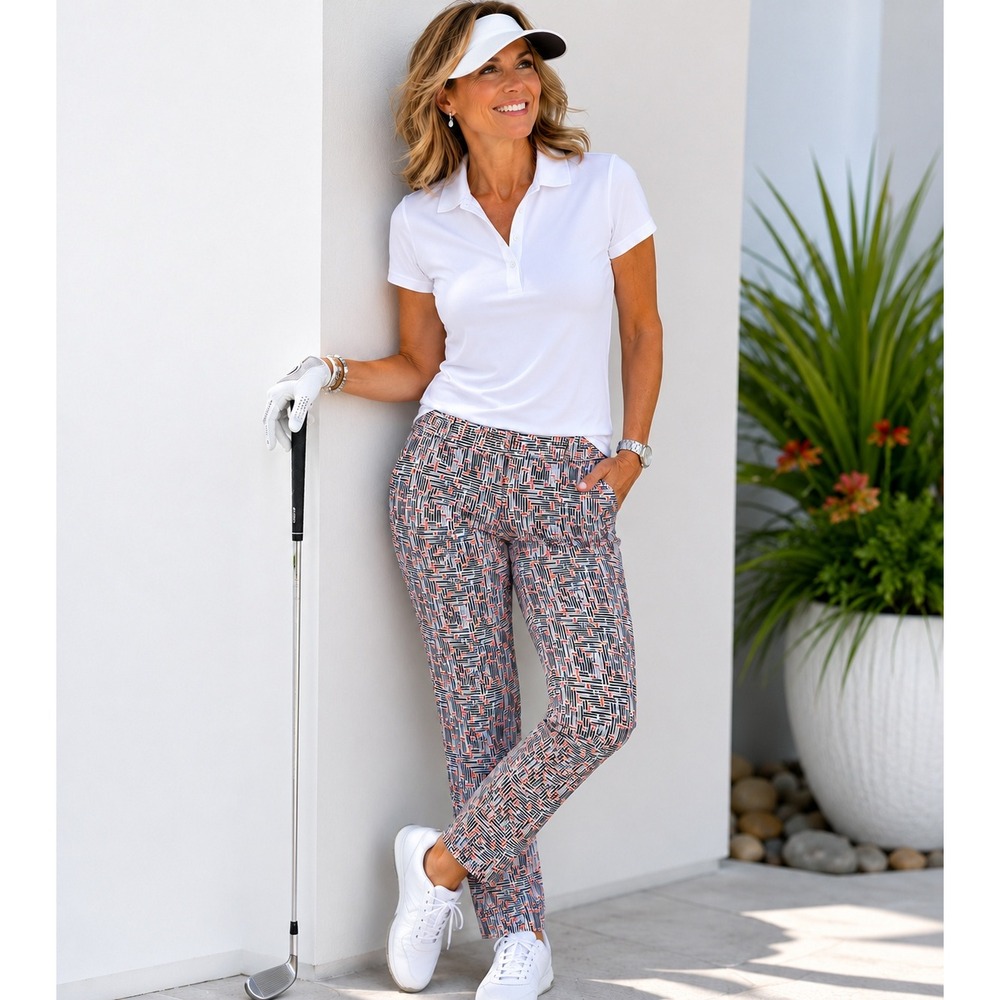 Swing Control Womens Geometric Print Golf Pants Black Orange Abstract Slacks